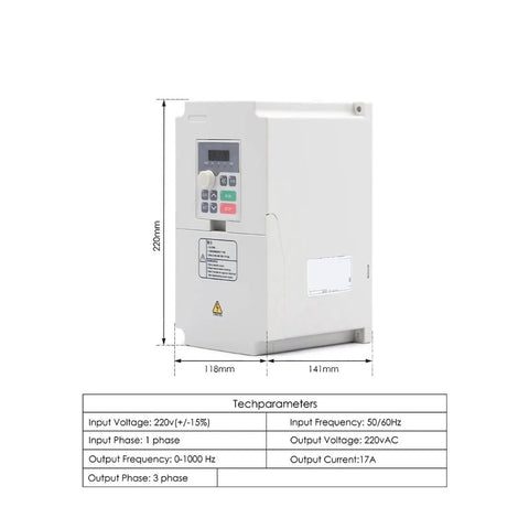 Side view of inverter for CNC Air Cooled Spindle Motor 3.5KW 220V 380V ER25 With Ceramic Ball Bearings, 18000 RPM