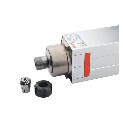 3.5kW ER20 Square CNC Spindle Motor, air cooled, 18000 RPM, 4 bearing high speed spindle, dual voltage, shown with collet set