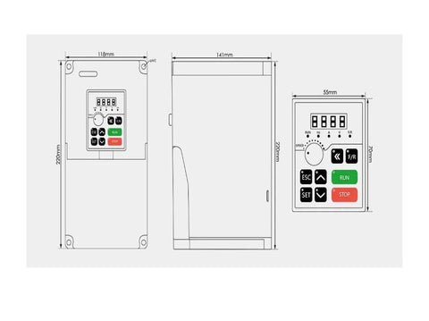 Pro Grade 3.5kW ER25 CNC Spindle Kit With Ceramic Ball Bearings, VFD control panel dimensions