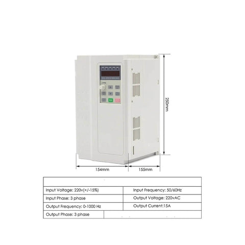 Side view of VFD unit for Pro Grade 3.5kW ER25 CNC Spindle Kit With Ceramic Ball Bearings, 0.01mm Collet, Square Spindle, 220V VFD