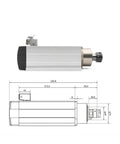 Pro Grade 3.5kW ER25 CNC Spindle Kit With Ceramic Ball Bearings, side view with technical dimensions displayed