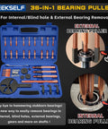 36-in-1 Bearing Puller Set, Inner Bearing Puller Separator Kit, blue case with components and diagrams for blind hole and external bearing removal