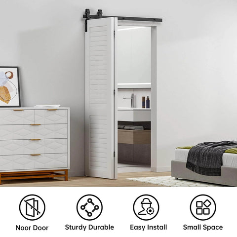 36" Bi-Folding Sliding Barn Door Hardware Track Kit, Smoothly&Quietly, Side Mounted Black Roller, Easy Install, Door Not Included