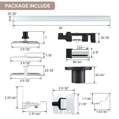36 Inch Bifold Door Hardware Kit Top Mounted for Closet Inside Doors Bathroom Cabinets Two Door System components with measurements