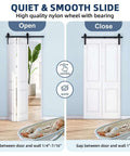 36 Inch Bifold Sliding Barn Door Hardware Track Kit for two 16 inch bi-fold closet doors, showing open and closed positions.