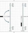 Diagram showing Durable 36 Inch Zinc Plated Cam Bar Latch for Trailers in open and closed positions, with rubber grip handle.