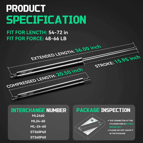 36 Inch Gas Strut Replacement Set of 2 for Tonneau Covers Campers RV Beds Doors Hatches Storage Lids Boat Lids and More 60lb Lift Support 267N ML2460 Heavy Duty