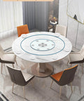 Dining table setting with 36 Inch Heavy Duty Lazy Susan Turntable with Extra Thick 1/3 Inch Tempered Glass for banquets and elegant sharing.