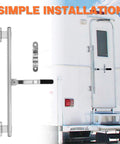 Durable 36 inch trailer door latch with forged steel construction installed on RV trailer door.