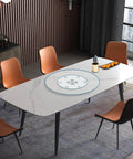 Dining room with 36 Inch Heavy Duty Lazy Susan Turntable with Extra Thick 1/3 Inch Tempered Glass Silent Smooth Swivel Anti Tip Design.