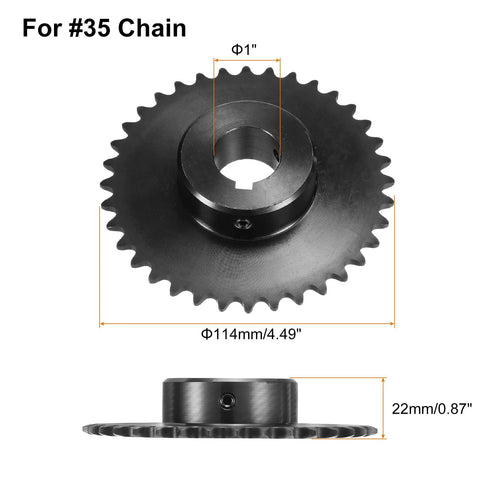 36 Tooth Chain Sprocket B Type for 1 Inch Bore, Single Strand Roller Chain, Carbon Steel With Keyway And Set Screws, Black Oxide Finish