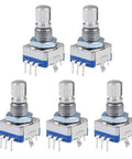 Pack of five 360 Degree Rotary Encoder Code Switch Digital Potentiometer EC11 with five pins and 15mm shaft for DIY electronics