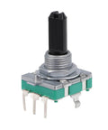 360 Degree Rotary Encoder Switch with Digital Potentiometer, 5 Pins, D Shaft, shown at an angle, 11mm height, ideal for DIY electronics