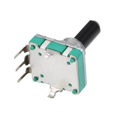 360 Degree Rotary Encoder Switch With Digital Potentiometer, 5 Pins, D Shaft, front view showing green and silver design