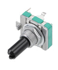 Close-up of a 360 Degree Rotary Encoder Switch with Digital Potentiometer, 5 Pins, D Shaft, 11mm Height, 6mm Shaft Diameter, 8.8mm Thread