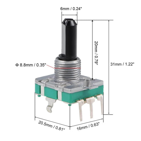 360 Degree Rotary Encoder Switch With Digital Potentiometer, 5 Pins, D Shaft, 11mm Height, 6mm Shaft Diameter