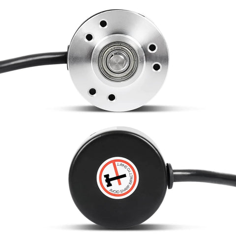 Front and back view of Incremental Optical Rotary Encoder For Arduino With 360 Pulses Per Revolution AB Quadrature Wide Voltage 5 To 24V DC 6mm Shaft