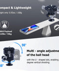 360 Degree Ball Head Tripod Mount With Dual Panoramic Rotation For DSLR Mirrorless And Sports Cameras CNC Aluminum Alloy Construction 10Kg Load Capacity Independent Locking Knobs Quick Release Plate Model 61038 showing compact design and adjustments