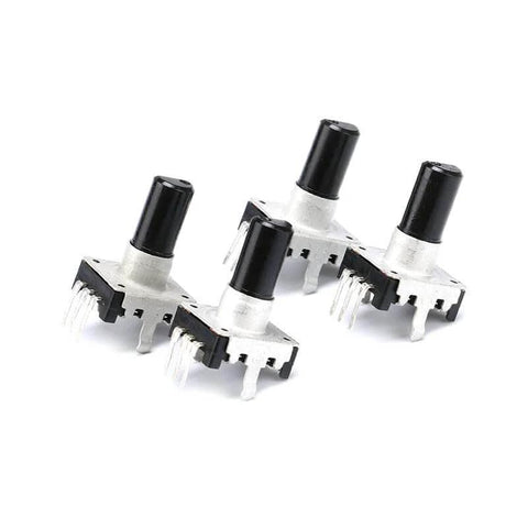 Four EC12 Rotary Encoder With Switch 360 Degree 24 Pulse Digital Potentiometer 5V 3 Pins 6mm Shaft audio encoders arranged side by side