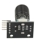 Front view of a KY040 rotary encoder module with knob cap, part of an 8 Pcs KY040 360 Degree Rotary Encoder Modules With Knob Caps For Arduino Microcontroller Use, Continuous Rotation Without Limits, Detent And Push Button, Reset To Zero, Prototyping And Control Interfaces, A Must Have Gear For DIY Arduino.