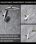 High Pressure Rain Shower Head With Magnetic Detachable Handheld Combo, 360° adjustable design, fixed showerhead, and 10 sprays.
