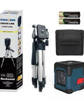 360 Degree Cross Line Laser With Self Leveling Delivers Bright Horizontal And Vertical Lines For Precise Tile Setting Cabinet Installation And Framing With 110 Degree Projection For Quick Easy Alignment And Reliable Battery Powered Operation with tripod, carrying pouch, and two AA batteries