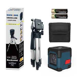 360 Degree Cross Line Laser With Self Leveling Delivers Bright Horizontal And Vertical Lines For Precise Tile Setting Cabinet Installation And Framing With 110 Degree Projection For Quick Easy Alignment And Reliable Battery Powered Operation with tripod, carrying pouch, and two AA batteries