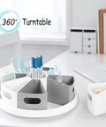 360 Degree Rotating Desk Organizer with nine deep bins and a 12 inch Lazy Susan Turntable for office supplies.