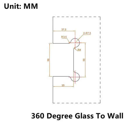 Design diagram of Heavy Duty 360 Degree Shower Glass Door Pivot Hinge Built Tough 304 Stainless Steel Top And Bottom Mount Frameless Door Hardware.