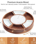 360 degree rotating lazy susan cheese and charcuterie board set with 13.5 inch acacia wood serving board, slate chiller, and accessories.