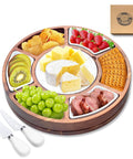 360 degree rotating lazy susan cheese and charcuterie board set with 13.5 inch acacia wood serving board and snacks.