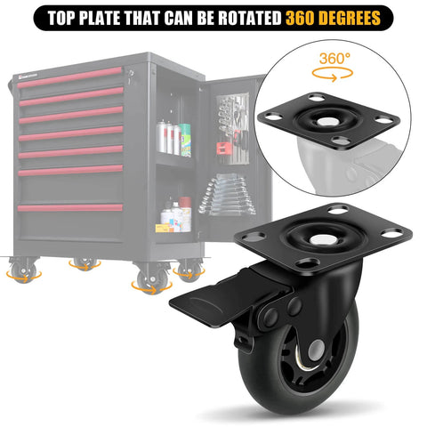 3" Casters Set of 4 - Heavy Duty Quiet Casters, Max Load 2000 lbs, Soft Wheels for Carts, Glide Smoothly and Protect Floors, Locking Furniture Casters