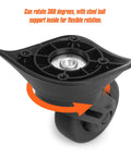 Close-up of 2 Pcs Luggage Replacement Wheels Model A73 showcasing 360 degree swivel design with durable rubber and metal.