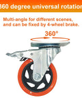 8 piece 4 inch heavy duty locking swivel casters with brake showcasing 360 degree rotation; ideal for furniture and carts.