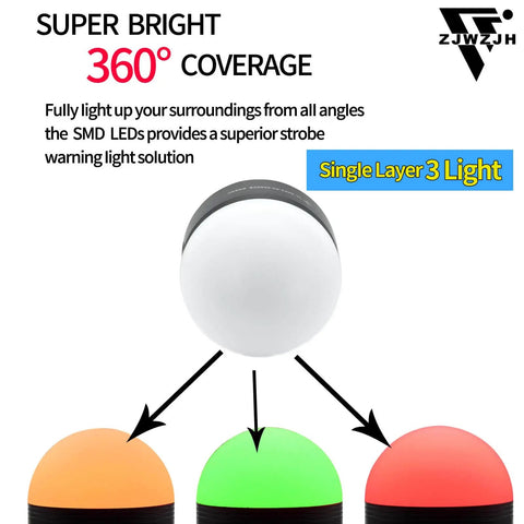 24V LED Industrial Warning Light Tower Beacon with Red Yellow Green LEDs Waterproof Column Indicator Lamp Continuous Light 1 Layer 30mm Mount
