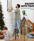 Achieve precise indoor and outdoor alignment with a 360° self-leveling laser level kit, featuring three 360 beams, a tall 50 inch tripod