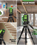 Achieve precise indoor and outdoor alignment with a 360° self-leveling laser level kit, featuring three 360 beams, a tall 50 inch tripod