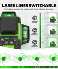 Achieve precise indoor and outdoor alignment with a 360° self-leveling laser level kit, three 360 beams, control panel visible.