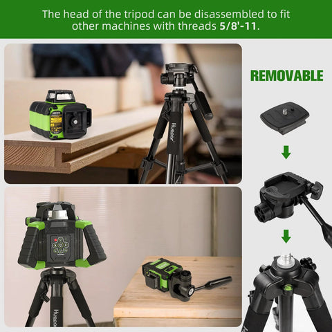 Achieve precise indoor and outdoor alignment with a 360° self-leveling laser level kit, featuring three 360 beams, a tall 50 inch tripod.