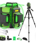 Achieve precise indoor and outdoor alignment with a 360° self-leveling laser level kit, three 360 beams, and tall tripod