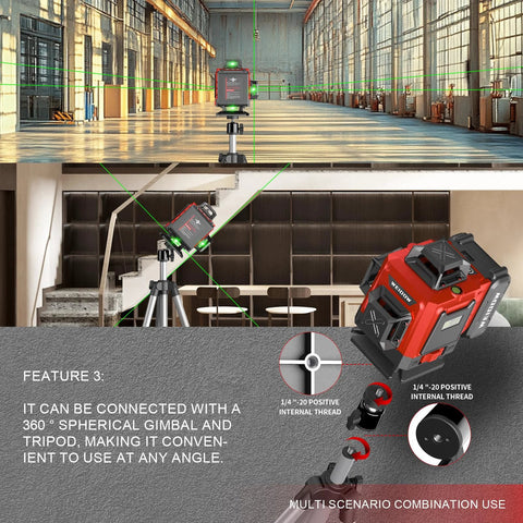 Achieve flawless room layouts and precise tile and ceiling alignment with this four 360 degree laser level kit on tripod in industrial space