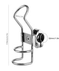 Side view of stainless steel fishing rod holder with 360-degree rail-mount clamp and locking mechanism.