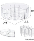 360 Degree Rotating Makeup Organizer Turntable for Vanity and Bathroom Counter, clear lazy susan with 6 divider inserts, 10x10x3.5 inches