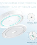 Underside view of 360 Degree Rotating Makeup Organizer with rotating balls and non-slip foot mats, white.