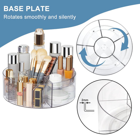 360 Degree Rotating Makeup Organizer Turntable for Vanity and Bathroom Counter, Clear Lazy Susan with 6 Dividers, visible base plate details