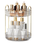 360 Degree Rotating Makeup Organizer and Storage for Vanity and Countertop High Capacity Cosmetic Skincare and Perfume Organizer with Two Tiers in Clear White Lazy Susan