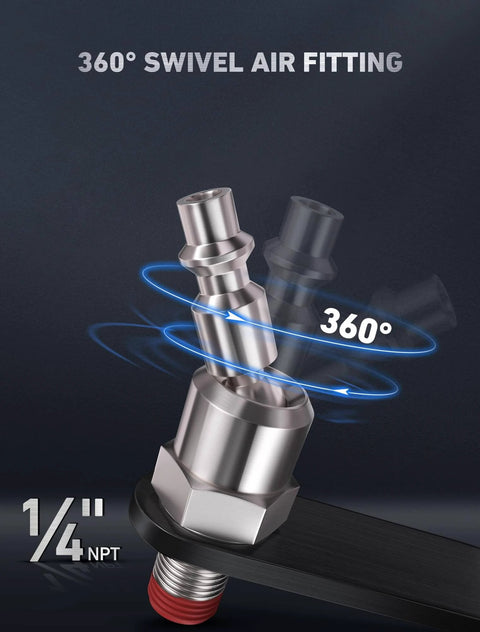 Pneumatic Tool Rafter Hook Hanger with 1/4 Inch & 360° Swivel Air Fitting showing rotating swivel capability.