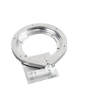 Close-up of metal swivel bearings for 32 Inch Kidney Shaped Wood Lazy Susan with 360 Degree Swivel Bearings for in cabinet kitchen organization.