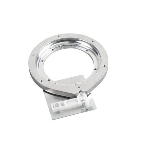 Close-up of metal swivel bearings for 32 Inch Kidney Shaped Wood Lazy Susan with 360 Degree Swivel Bearings for in cabinet kitchen organization.