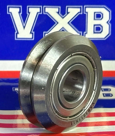 3611N11 V-Groove Track Roller Bearing 3/8" x 1-3/16" x 7/16" Stainless Steel on a blue VXB background.